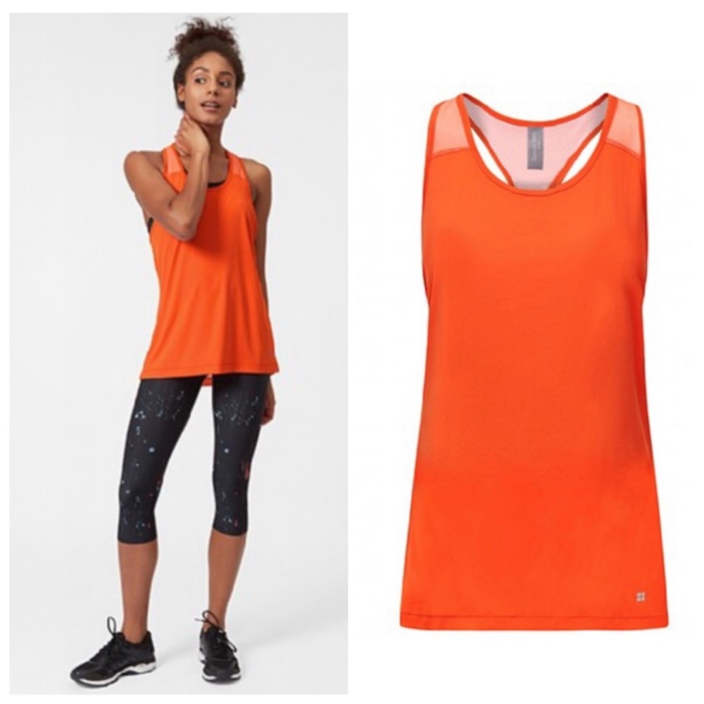 Sweaty Betty Compound Vest Tank Firecracker Orange XS Loose Racerback Mesh